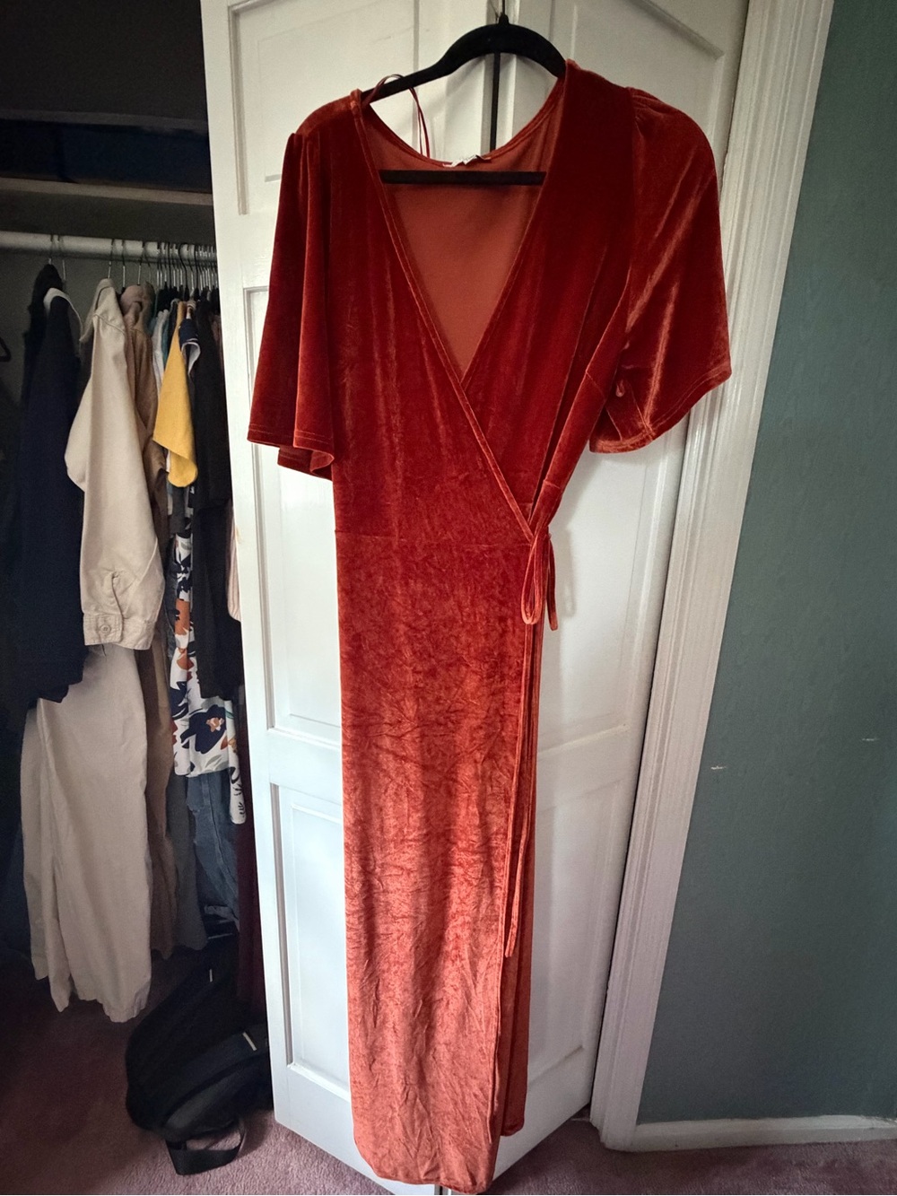 Baltic Born Burnt Orange Velvet Wrap Maxi Dress